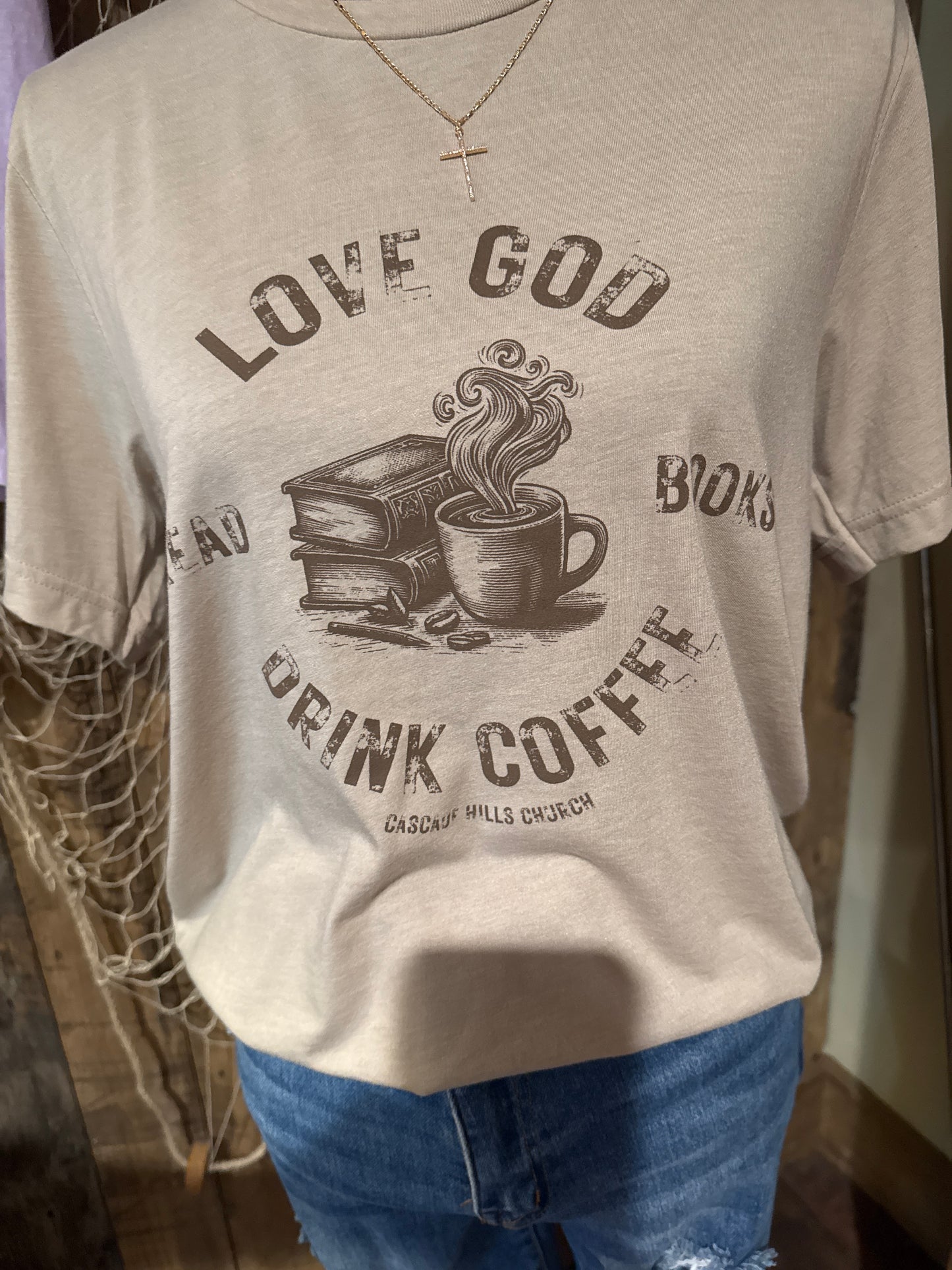 Tan "Love God, Read Books, Drink Coffee" T-shirts