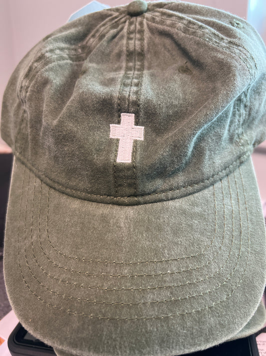 Cross Embroidered Adjustable Hat (Green)