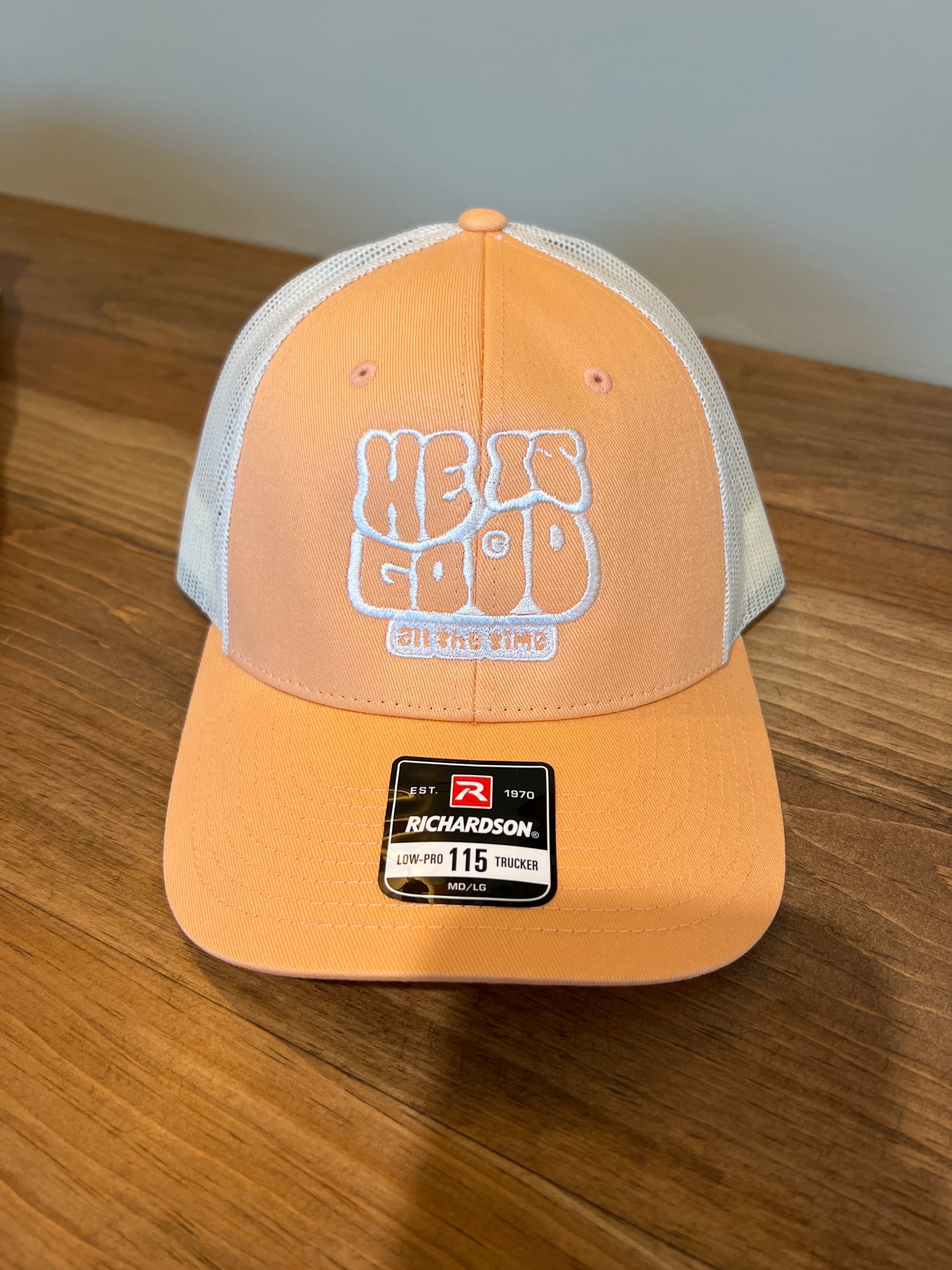 He Is Good All The Time Trucker Hat (Orange)