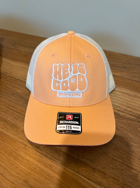He Is Good All The Time Trucker Hat (Orange)