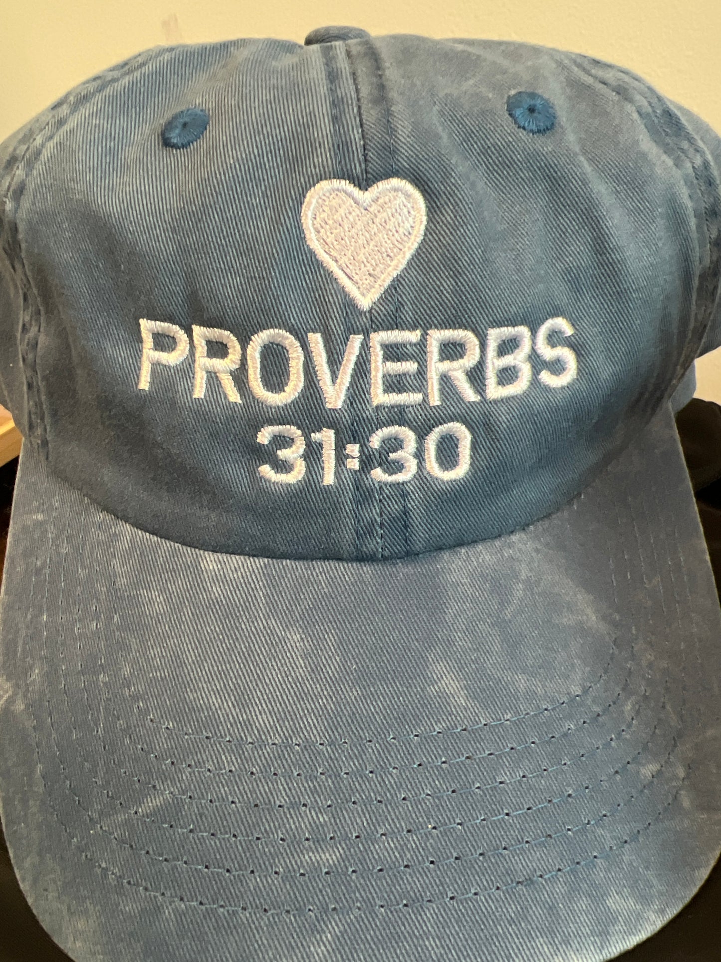 Proverbs 31:30 Washed Out Blue Adjustable Hat